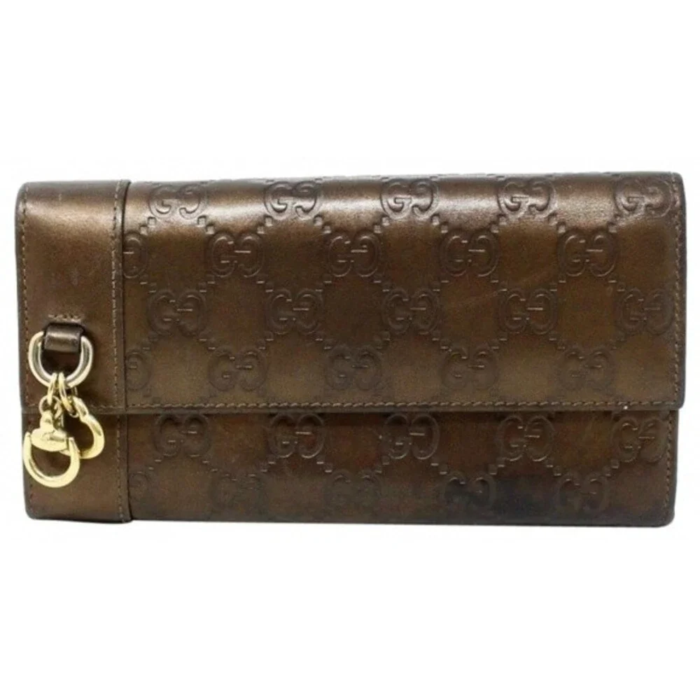 Gucci Wallet Purse Long Wallet Guccissima Brown Gold